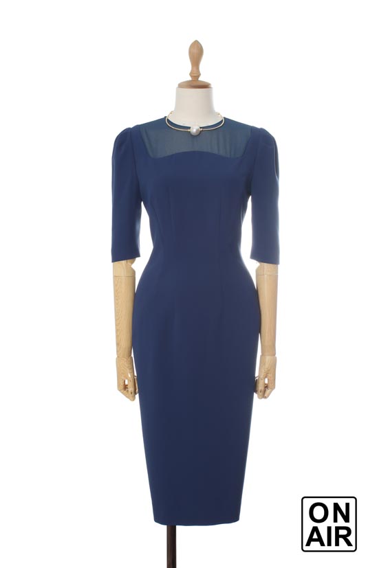 온에어 dress Navy Neckline Chiffon Dress