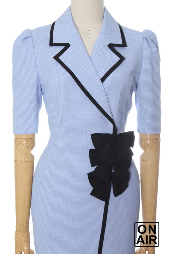 온에어 dress Sky Blue Collar Ribbon Point Dress