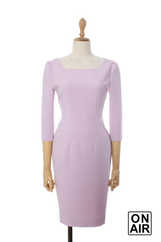 온에어 Dress Lavender Square Neck Three Quarter Sleeves Dress 3342